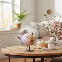 gjenstander Dekorativ trefugl med fjær og fargerik kropp til borddekorasjon, 10 cm, 6 stk.