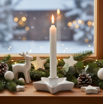 gjenstander Keramisk stjernelysestake, hvit, for spisslys, 12 cm, 2 stk.