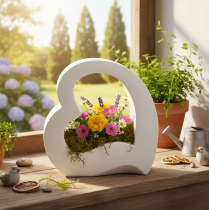 gjenstander Hjerteformet dekorasjon for planting og blomsteroppsatser, åpen design, moderne hjerteform, 19 cm