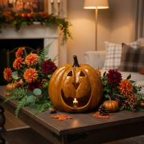 gjenstander Keramisk gresskar med ansikt, LED-dekorasjon, Halloween, 19 cm