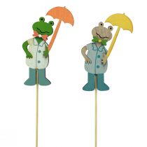 gjenstander Frosk med paraply blomsterplugg tre 8,5cm 12stk
