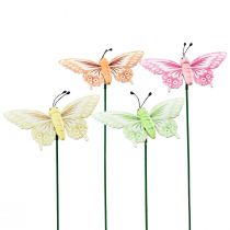 Blomsterplugg tre dekorative sommerfugler på pinne 23cm 16stk
