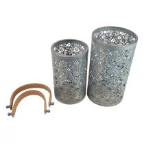gjenstander Hagelykt metalllykthåndtak grå H30,5/25 cm Sett med 2