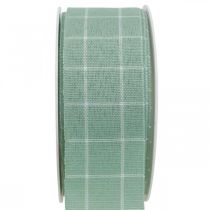 gjenstander Gavebånd grønt pastellrutete decobånd 35mm 20m