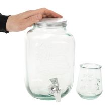gjenstander Drikkedispenser i resirkulert glass med tappekran og 4 glass, H25,5 cm