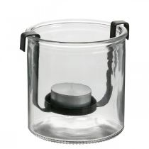 Lyktglass med telysholder sort metall Ø9×H10cm