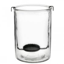 Lyktglass med telysholder sort metall Ø13,5 × H20cm