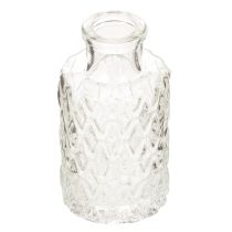 gjenstander Mini glassvase med diamantmønster, liten bordvase, flaske, gjennomsiktig, 9 cm, 6 stk.
