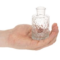 gjenstander Mini glassvase med diamantmønster, liten bordvase, flaske, gjennomsiktig, 9 cm, 6 stk.
