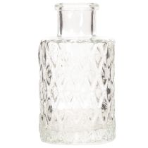 gjenstander Mini glassvase med diamantmønster, liten bordvase, flaske, gjennomsiktig, 9 cm, 6 stk.