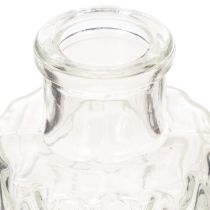 gjenstander Mini glassvase med diamantmønster, liten bordvase, flaske, gjennomsiktig, 9 cm, 6 stk.