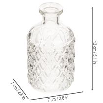 gjenstander Glassflaske med diamantmønster, dekorativ flaske, vase, liten, 13 cm, 6 stk.