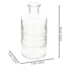 gjenstander Glassflaske med mønster, sylindrisk, klar, dekorativ vase, 15 cm, 6 stk.