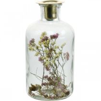 Glass med lysestake, glassdekor med tørkede blomster H16cm Ø8,5cm