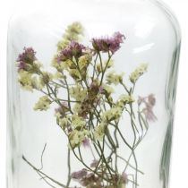 Glass med lysestake, glassdekor med tørkede blomster H16cm Ø8,5cm