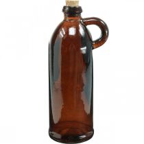 Glassflaske vintage med kork og håndtak brun Ø7,5 cm H22cm