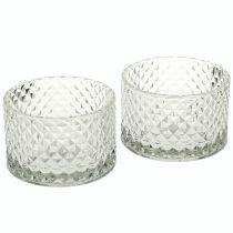 gjenstander Glassskål telysholder retro diamant klar Ø10,5cm 2stk