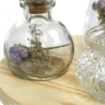 Vase satt på trebrett, borddekorasjon med tørkede blomster, lanterne natur, transparent Ø18cm