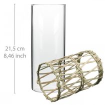 gjenstander Glassvase sylinder flettet gress dekorativ vase Ø8cm H21,5cm
