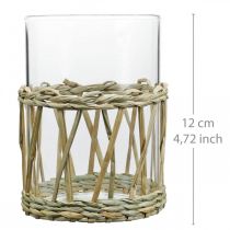 gjenstander Glassvase sylinder flettet gress borddekor glass Ø8cm H12cm