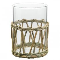 Glassvase sylinder flettet gress borddekor glass Ø8cm H12cm