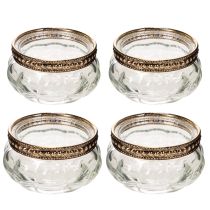 gjenstander Telysholdere i glass med dekorativ metallkant, 6 cm, 4 stk.