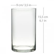 gjenstander Rund glassvase, klar glass sylinder Ø9cm H15,5cm