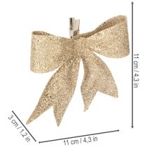 gjenstander Glittersløyfe, dekorativ sløyfe, gull med klips, 11 cm, 4 stk.