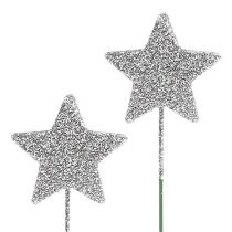 Glitter stjerne sølv 5cm på wire L22cm 48stk