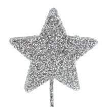 Glitter stjerne sølv 5cm på wire L22cm 48stk