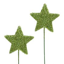 Glitterstjerner på trådgrønn 5cm 48stk