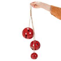 gjenstander Røde metallklokker, sett med 3, dekorative, 14/12/8 cm