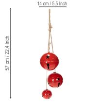 gjenstander Røde metallklokker, sett med 3, dekorative, 14/12/8 cm