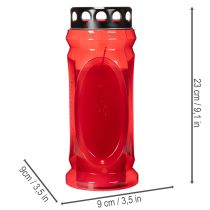 gjenstander Gravlys rødt, lokk svart, minnelys 4 dager 23 cm