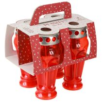 gjenstander Røde gravlys/lys, 18 timers brennetid, Ø9 cm H19 cm, 4 stk.