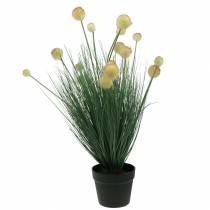 gjenstander Gress med blomster i en gryte kunstig gul 70cm