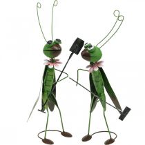 Grasshopper hage figur metall dekorasjon cricket med rake og spade H33 cm sett med 2