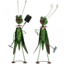 gjenstander Grasshopper hage figur metall dekorasjon cricket med rake og spade H33 cm sett med 2
