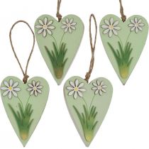 Dekorative hjerter til å henge med blomster tregrønn, hvit 8,5×12cm 4stk