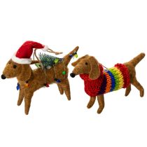 gjenstander Dekorativ dachshund-julepynt til juletreet, 16 cm, 2 stk.