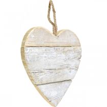 gjenstander Hjerte laget av tre, dekorativt hjerte til oppheng, hjerte deco hvit 20cm