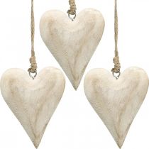 Hjerte av tre, dekorativt hjerte til oppheng, hjertedekor H13cm 4stk
