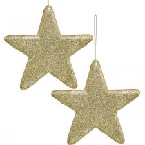 Julepynt stjerneheng gylden glitter 18,5cm 4stk