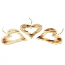 gjenstander Dekorative hjerter tre til oppheng hjerte brent i hjerte 20cm 3stk