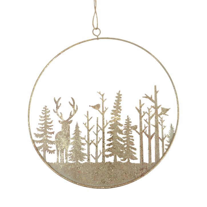 Dekorativ ring metall skoghjort dekorasjon vintage gull Ø22,5cm
