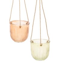 gjenstander Hengende glasspotte, dekorativ glasspotte, retrostil, grønn/brun, 14,5 cm, 2 stk.