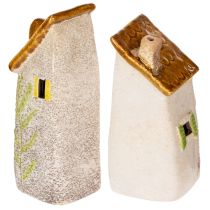 gjenstander Rustikk keramikkhus med lyssterk LED-belysning, ideelt som stemningsfull borddekorasjon, 15 cm, 2 stk.