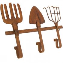 gjenstander Krokbar hageverktøy, hagedekorasjon, rake spaderive, garderobe laget av metall patina L33,5 cm