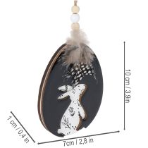 gjenstander Påskeegg i tre til oppheng, hvite og svarte, 10 cm, 6 stk.