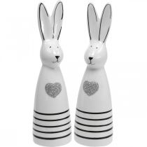 Kanin keramikk svart og hvit, påskehare dekorasjon par kaniner med hjerte H20.5cm 2stk